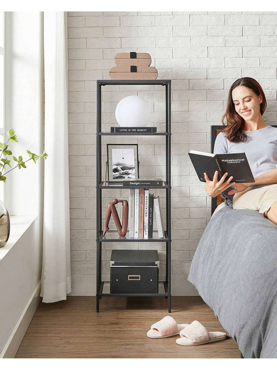 5-Tier Glass Shelf, Bookshelf, Storage Rack, Tempered Glass, Easy ...