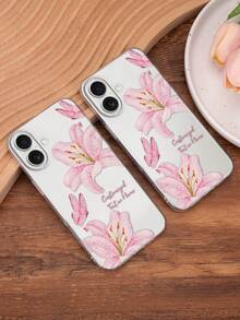 1pc Customized Floral Pattern Phone Case With Name Text, Anti-Drop Clear Case Compatible With IPhone 11/12/13/14/15/16/16Pro/16Plus/16ProMax, Great Gift For Family And Friends - Clear - View 4