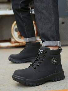 Men's Work Shoes Outdoor Sports Anti-Crush Steel Toe High-Top Lace-Up Construction Boots For Spring Summer Autumn Winter - Black - View 8