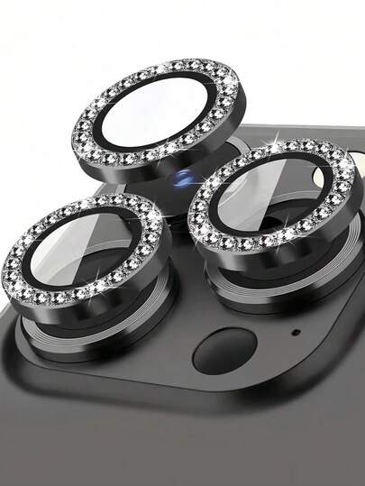 Rhinestone Lens Cover For IPhone 11-16 Pro Max; Available In Light Purple/Colorful/Black; 9H Super Anti-Explosion; 5D Full Edge; Real Diamond Particles; Dazzling; Outdoor Adventure Essential. Sparkling Crystal, A Gift For Family And Friends, Full-Coverage Lens Protector That Is Waterproof, Shockproof, Anti-Fall, Anti-Scratch, And Anti-Fingerprint.