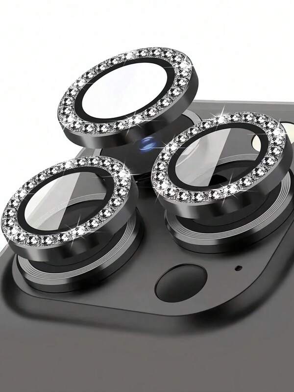 Cubierta de lente con destellos de rhinestone compatible con iPhone 11-16 Pro Max; disponible en morado claro/color/negro; protección antidetonante 9H; borde envolvente 5D; partículas de rhinestone reales; miles de efectos brillantes; esencial para aventuras al aire libre. Regalo de celebridad de Internet para cumpleaños, familia y amigos. Cristal brillante, protector de lente, accesorios para teléfonos a prueba de agua, a prueba de golpes, antiarañazos y antihuellas dactilares de cobertura completa.