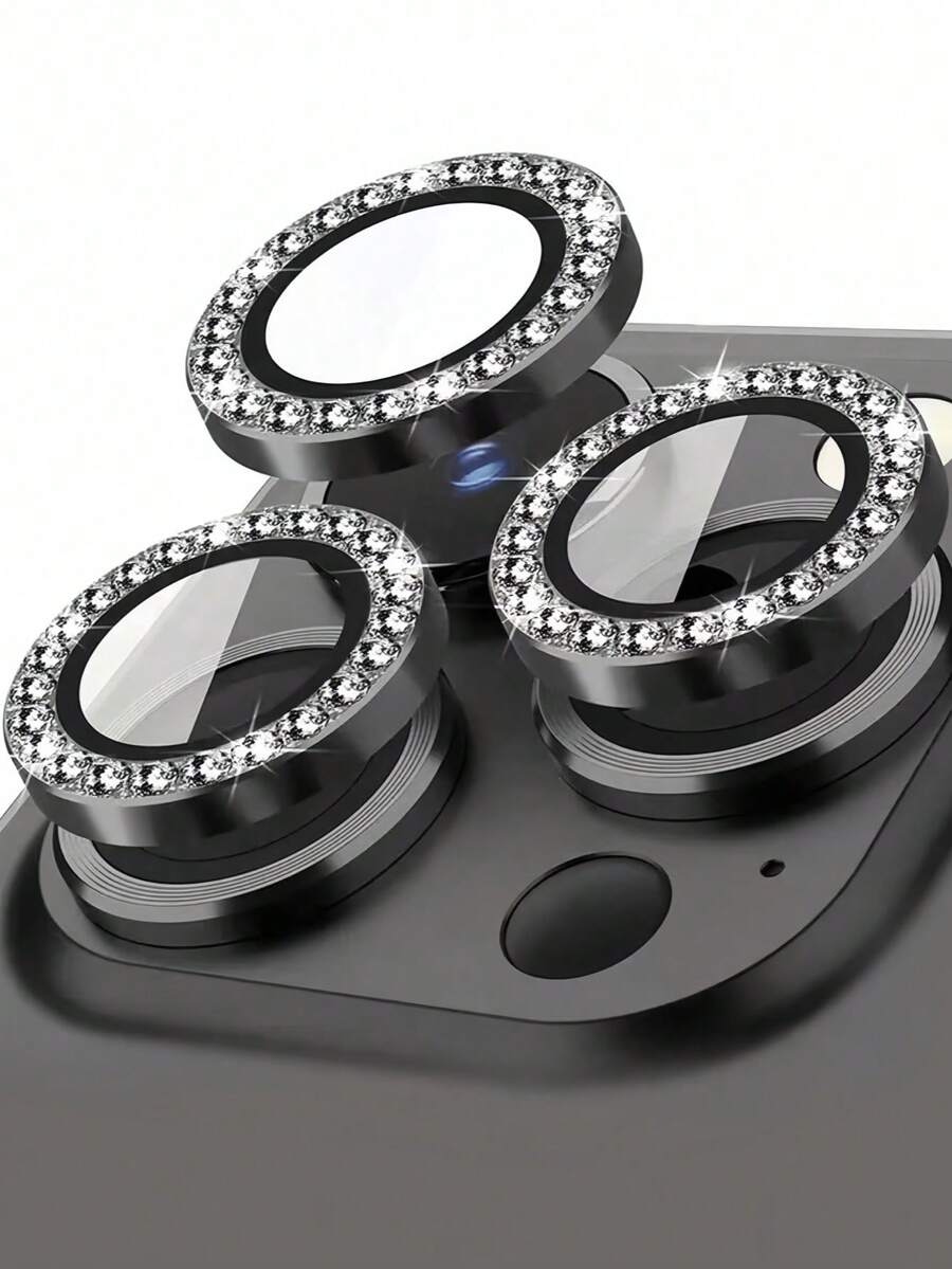 Rhinestone Lens Cover Compatible With IPhone 11-16 Pro Max; Available In Light Purple/Colorful/Black; 9H Super Anti-Explosion; 5D Full Edge; Real Diamond Particles; Dazzling; Outdoor Adventure Essential. Sparkling Crystal, A Gift For Family And Friends, Full-Coverage Lens Protector That Is Waterproof, Shockproof, Anti-Fall, Anti-Scratch, And Anti-Fingerprint.