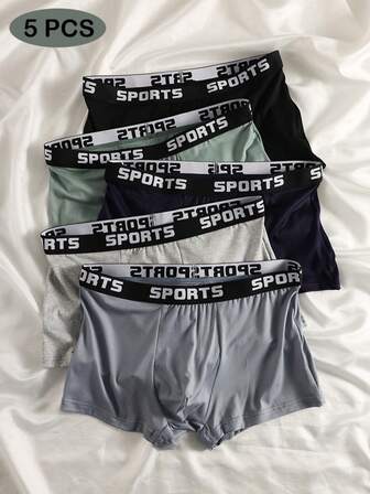 5 st sporttryckta boxerkalsonger för män, moderiktiga bekväma underkläder