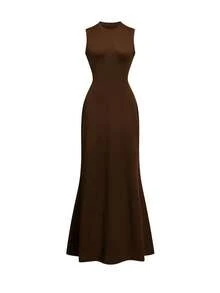 Women's Elegant Fitted Knit Dress | Sleeveless Bodycon Round Neck | Suitable For Wedding Guests, Parties, Dinners, Dates And Valentine's Day, Spring/Summer 2026 - Brown - View 2