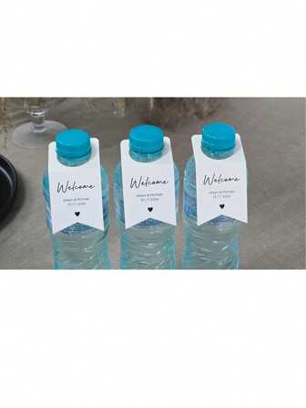 48 etiquetas para botellas de agua para recepción de boda (tamaño pequeño) personalizadas con nombres y fecha del evento, tamaño individual: 1.8x3.8 pulgadas, romance delicado