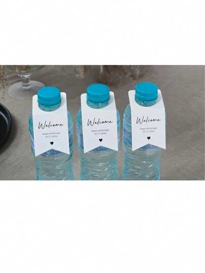 48 etichette per bottiglie d'acqua per ricevimento di matrimonio (misura piccola) personalizzate con nomi e data dell'evento, dimensione singola: 1,8x3,8 pollici