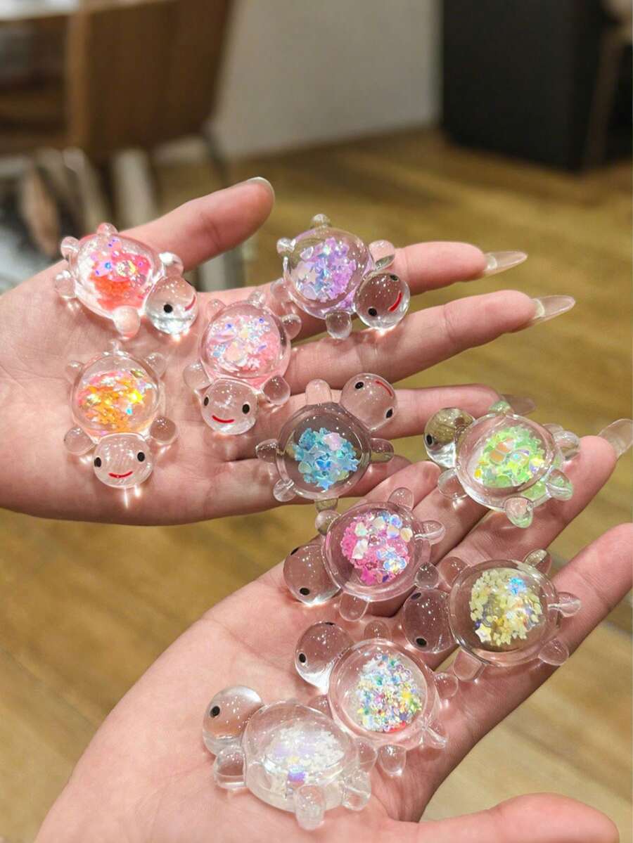 20pcs Luminous Mini Resin Turtles,Colorful Confetti Resin Turtle Statues,Luminous Glitter Sea Turtle Pendants,Sea Turtles Figurines Glow In The Dark Mini Resin Animals,Glow In The Dark Turtle Pendant,Embedded Shiny Sequins Design For DIY Jewelry Making, Necklace, Earrings, Keychain, Home Decor,Halloween Decorations - Multicolor - View 1