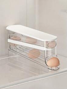 1pc Space-Saving Rolling Egg Storage Box For Refrigerator Side Door - Durable Plastic, Battery-Free, Essential Kitchen Accessory Egg Holder For Refrigerator Egg Organizer For Refrigerator - Multicolor - View 2