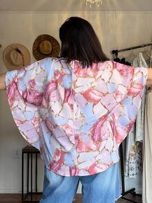 Enliva Jolene.Mendez Plus Size Boho Marble Print Batwing Sleeve Blouse, For Summer, For Apple Rounded Body Shape - Multicolor - View 3
