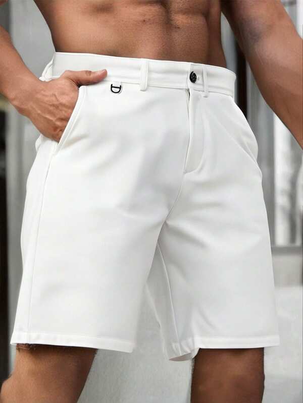 1 pièce Shorts simples casual slim fit de couleur unie avec poche, convenant pour les déplacements en été
