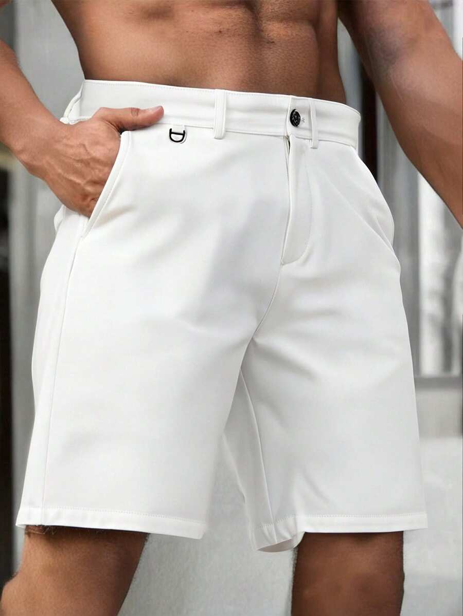 1 件男士夏季白色口袋简约修身休闲短裤 - 白色 - 查看 1