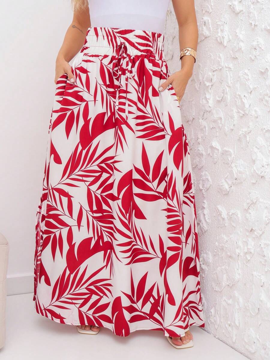 Women's Long Solid Skirt - 酒紅色 - 查看 1