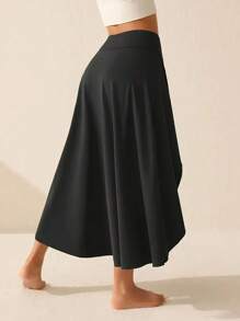 Mid-Length Asymmetrical Hem Skirt, Black High Waist Skirt Design, Plus Size Flattering Umbrella Skirt