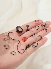 CIZME Different Style Nose Ring, Black Red Nose Ring Septum Horseshoe Earring Eyebrow Lip Helix Tragus Cartilage Piercing Ring, Mustache Shape Nose Piercing, Tongue Ring, Fake Nose Ring CZ African Nose Cuffs, Nose Rings Clip On Nose Jewelry For Woman Gift For Party