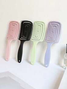 1/4件空心梳，干湿按摩梳，便携式造型宽齿梳，女长发蓬松梳 - 彩色 - 查看 4