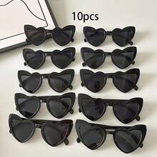 10 件/套糖果色心形时尚眼镜，男女通用设计，适合婚礼、派对、音乐节、音乐会、夏季海滩度假礼物、户外、旅行太阳镜，适合音乐节的派对风格心形镜框