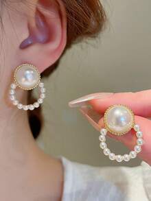 5pcs/Set Fashionable Minimalist Cute Resin Heart & Flower Square Faux Pearl Geometric Modern Delicate Luxury Design Earring Set, Suitable For Women For Daily Wear And Holidays - Set a - View 5
