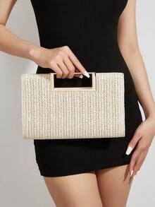 AIBBYDAR Beige Woven Handbag For Women, Fashion Tote Bag For Holiday, Beach, Business Commute, Casual, Minimalist, Beach, Vacation - Beige - View 2