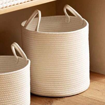 1 Piece Of Linen Material, Rustic Style, Solid Color Storage Bucket, S/M/L In Three Sizes, Available For Bedrooms, Living Rooms, Bathrooms, Children's Rooms, Etc., Can Be Used To Store Children's Toys, Dirty Clothes