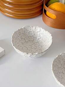 1pc 3D Embossed Sakura Flower Ceramic Bowl, French Retro Sakura Fruit Yogurt & Oatmeal Bowl, Elegant Sakura Dessert Breakfast Bowl, Suitable For Restaurants, Living Rooms, Cafes,School Supplies - Beige - View 9