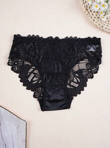 3 Packs Women's Shiny Underwear - Glossy Floral Lace Panties, Vibrant Bloom Design & Buttery-Soft Fit - Elegant Bikini Briefs For Everyday Romance