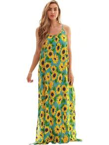 Tie Dye Spaghetti Strap Maxi Dress - Green - View 1