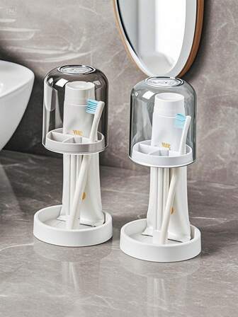 1PC Travelware Toothbrush Cup Holder With Drainage And Storage, Hot Water, Toothpaste, Electric Toothbrush And Mouthwash Cup Holder, Mouthwash Cup Set Multi-Functional Dustproof, Bathroom Countertop Mouthwash Cup Organizer, Bathroom Supplies, Travel Accessories, Household Supplies, Wash Cups Back To School