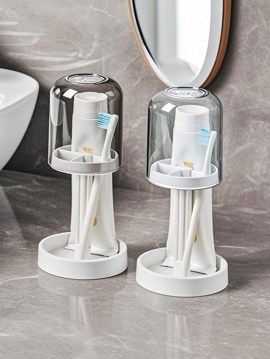 1PC Travelware Toothbrush Cup Holder With Drainage And Storage, Hot Water, Toothpaste, Electric Toothbrush And Mouthwash Cup Holder, Mouthwash Cup Set Multi-Functional Dustproof, Bathroom Countertop Mouthwash Cup Organizer, Bathroom Supplies, Travel Accessories, Household Supplies, Wash Cups Back To School