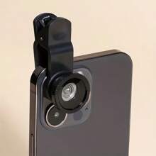 1 set d'objectifs universels à clip 3-en-1 - grand angle, macro, objectif fisheye pour téléphones - accessoires de téléphone haut de gamme pour une expérience de photographie améliorée (il y a un total de deux objectifs).