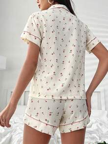 2Pcs Pj Sets For Women : Short-Sleeve Button-Down Top & Shorts - Lounge Sets For Women - trắng - Xem 6