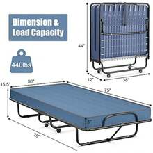 Twin Folding Bed With 5 Inch Mattress Twin Size, Rollaway Bed With Memory Foam Mattress, Portable Fold Up Guest Bed With Steel - 1 - View 4