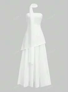 Vestido informal y elegante de unicolor asimétrico/asimétrico de Floreya, apto para citas por la noche, festivales, bodas, cumpleaños, fiestas formales, bailes de graduación, fiestas de solteros, primavera/verano