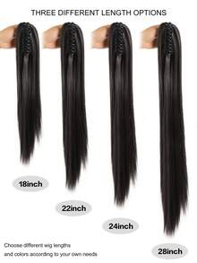 24 Inch Long Straight Ponytail Hair Extensions Synthetic Fake Pony Tails Hairpieces Clip In Ponytail Extension For Women Girls Daily - Multicolor - View 7