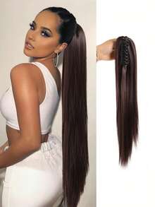 24 Inch Long Straight Ponytail Hair Extensions Synthetic Fake Pony Tails Hairpieces Clip In Ponytail Extension For Women Girls Daily - Multicolor - View 16