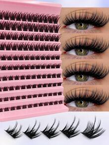 Rikuaild 120pcs D Curl Cluster Lashes 8-16mm Mixed Tray Wispy Individual Lashes Natural Cross Lashes 3D Fluffy Segmented Cluster Lashes Manga Cluster Lashes Thin Band DIY Eyelash Extension Travel&Daily Makeup - 黑色 - 查看 3