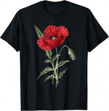 Red Poppy Flower, Red Botanical Poppies, Poppy T-Shirt Gift For Fitness Lovers - Black - View 1