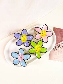 1pc/3pcs/6pcs Children Cute Hand-Painted Floral Hair Clips, Encounter Colorful Spring Flower Series, Handmade Floral Hair Clips To Fasten Spring Sunshine In Hair, Unlock Spring Exclusive Colors - Multicolor - View 2
