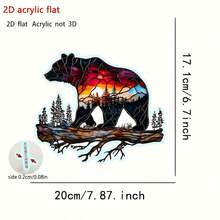 Mural de pared acrílico con diseño de oso al atardecer para colgar en la ventana, para dormitorio, jardín, atrapasol - Rojo - Ver 5