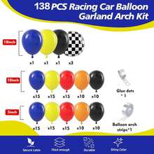 138 Stücke Rennballon Girlande Bogen Set, inklusive schwarze, blaue, gelbe, rote, orange Latex Ballons und karierte Folie Ballons, perfekt für Geburtstagsfeiern, Rennwettbewerb Dekorationen, Rennthema Party Dekoration Zubehör