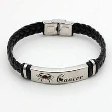 Stainless Steel Constellation Bracelet For Women Men Zodiac Sign Leather Bracelet Wristband Jewelry Birthday Gift
