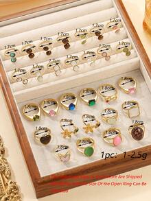 16pcs Adjustable Stainless Steel Gold Rings With Colorful Decorations, Suitable For Daily Wear Or Gifts, Patterns And Colors Randomly Assorted - Multicolor - View 4
