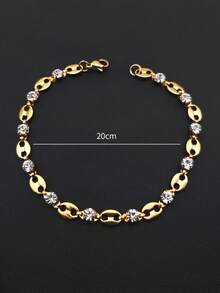 不鏽鋼咖啡豆造型鑲鑽手鐲，簡約風格豬鼻形手部裝飾 - 金黃色 - 查看 4