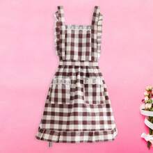 Plaid Apron For Women, Kitchen Cooking Apron With Pocket Adjustable Chef Apron Baking Aprons Bib Aprons Artist Apron For Cooking - Coffee Brown - View 2