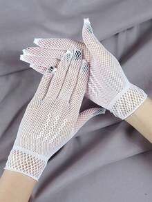 زوج من القفازات الشبكية الرقيقة المخصصة للصيف, قفازات زفاف حرير أبيض ذات مرونة عالية باللونين الأبيض والأسود، قفازات حماية من الأشعة فوق البنفسجية لصيد الأسماك للزفاف