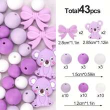 36/38/43pcs Cute Silicone Bead Set, 12mm/15mm Solid Color Koala Pattern Round Loose Beads, Used For DIY Jewelry Making, Key Chain, Pen Strap, Bracelet, Necklace, Pendant Handcraft Supplies