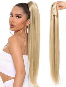 24 Inch Long Straight Ponytail Hair Extensions Synthetic Fake Pony Tails Hairpieces Clip In Ponytail Extension For Women Girls Daily - Multicolor - View 18