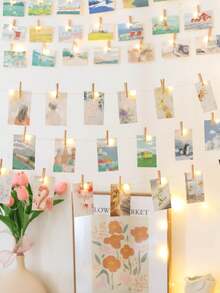 1条家居装饰木质夹子铜线灯串，1-10米，照片夹装饰灯串，适用于卧室墙面装饰、婚礼装饰、生日派对装饰、情人节装饰灯串（夹子数量可能存在2-3个误差） - 銅線+木夾子 - 查看 8