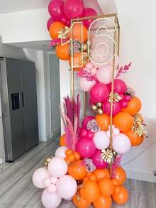 60pcs Pink Orange Latex Balloons, 60 Pieces 12 Inch Light Pink & Hot Pink Orange Color Ribbon Balloons, Suitable For Holiday Party, Birthday, Tropical Party Decoration - Multicolor - View 4