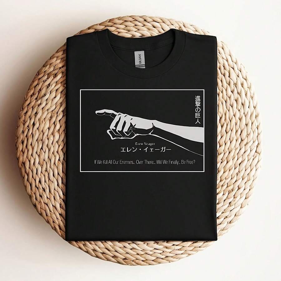 AOT Anime-Shirt, Anime-T-Shirt, Uniseks Shirt, Cadeau Hem, Cadeau Haar, Cadeau Jongen Cadeau Meisje, Anime Geschenken, Anime Tshirt, Esthetische Anime_T-Shirt For Women, 220g Cotton Casual Graphic Tee Lightweight Yet Durable Crew Neck Shirt For Beach Trips, Airplane Travel, Weekend Getaways, Or Road Adventures, Stylish And Comfortable Summer Outfit With Loose Fit For Maximum Comfort, Aesthetic Worthy Graphic Tee For Photos And Reels - 黑色 - 查看 1