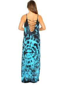Tie Dye Spaghetti Strap Maxi Dress - White - View 6